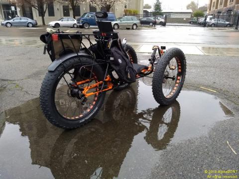 Packs mounted on the left, with the right side open for the moment exposes the carrying capacity of this off-road hunting trike.